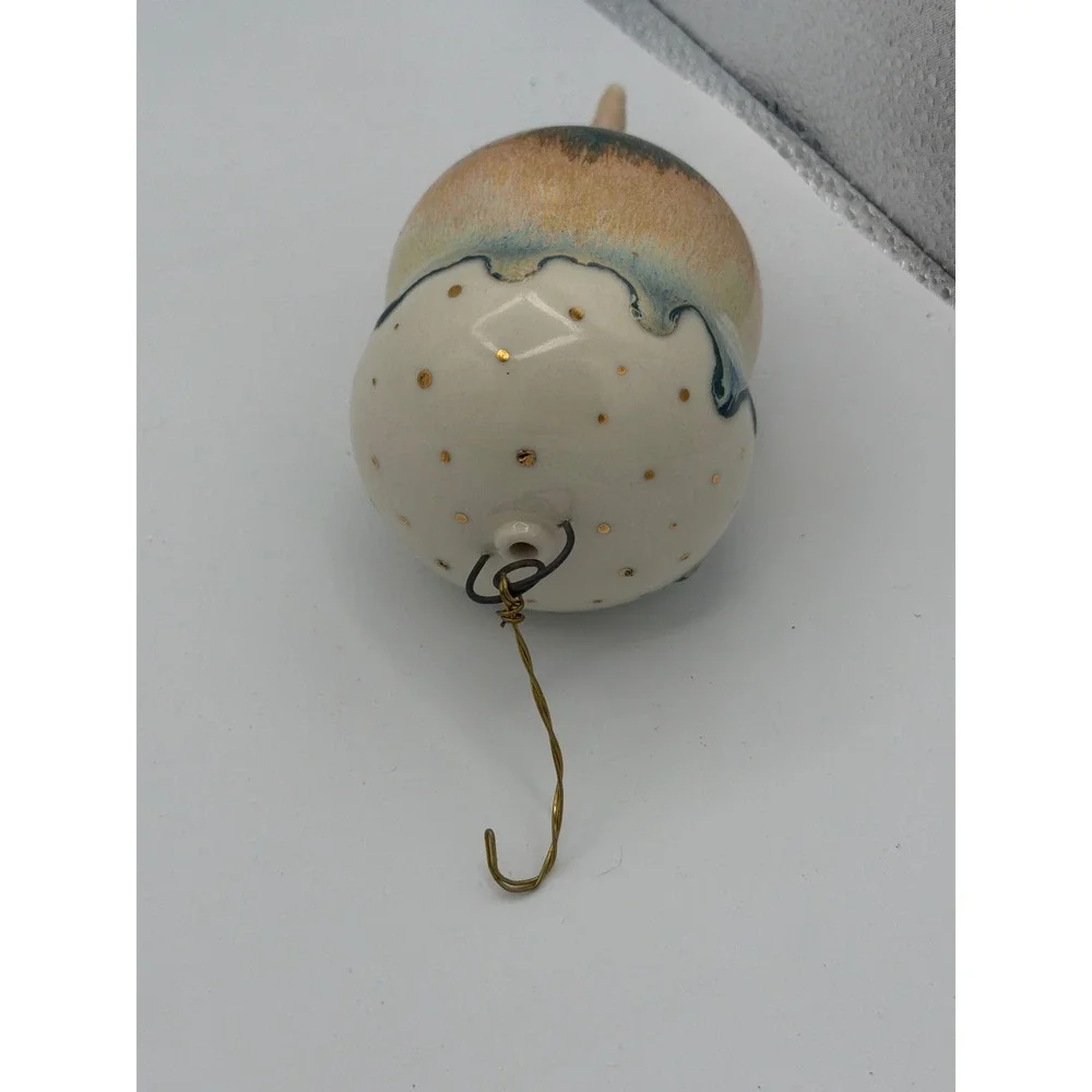 Handmade Studio Pottery Acorn Ornament Drip Glaze Gold Luster Christmas Finial